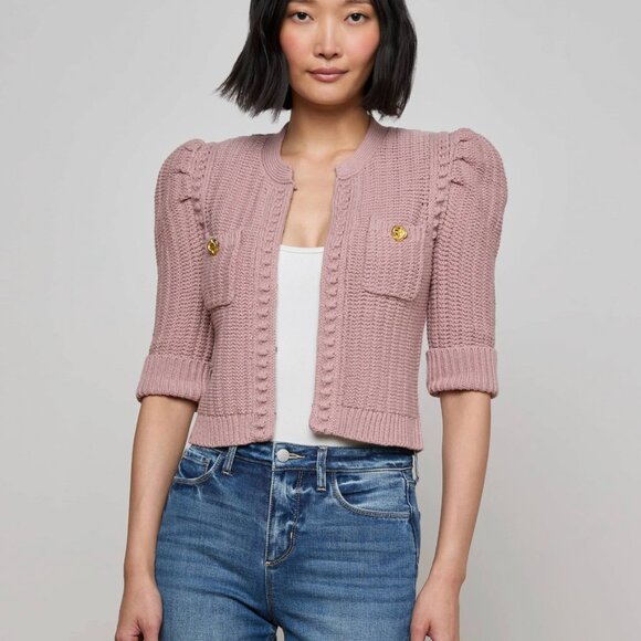 Delilah Cropped Cardigan ~ Light Mauve/Gold - Picture 1 of 6